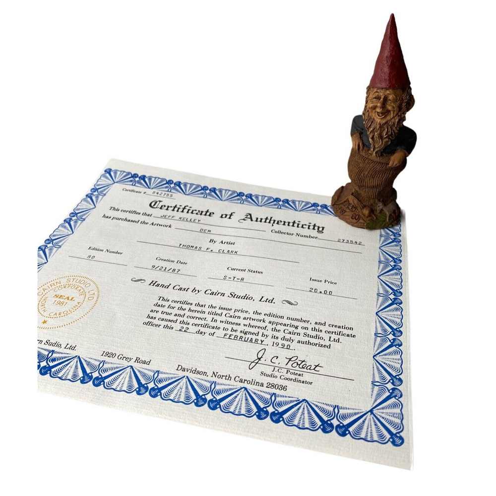Tom Clark 1987 Gnome Dom 6" Vintage Mold #80 w/COA and Signed Figurine
